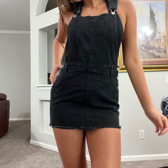 EUC Black Overall Mini Dress - Picture 2 of 6